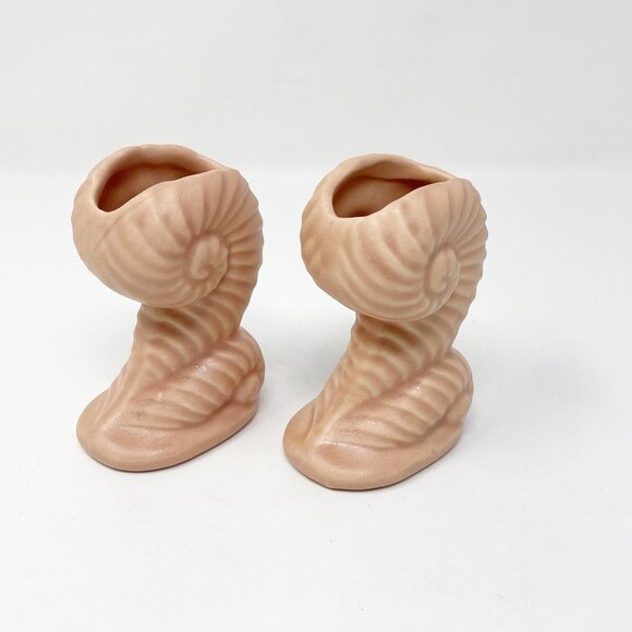 VTG Pair Of Haeger USA 4” Mini Ceramic Seashell Vases Mid-Century Modern Pottery - Picture 4 of 10